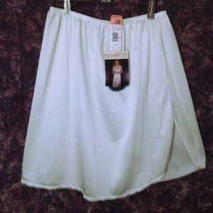 NWT Deadstock 90s Vassarette Half Slip-Skirt -L Above-Knee Slit Lace Trim Pearl